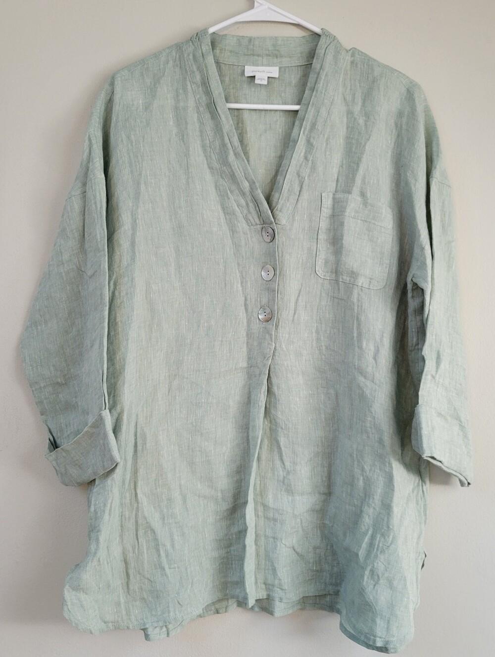 Pure Jill Linen Popover Tunic Top Women Size M Relaxed Coastal Resortwear Boho